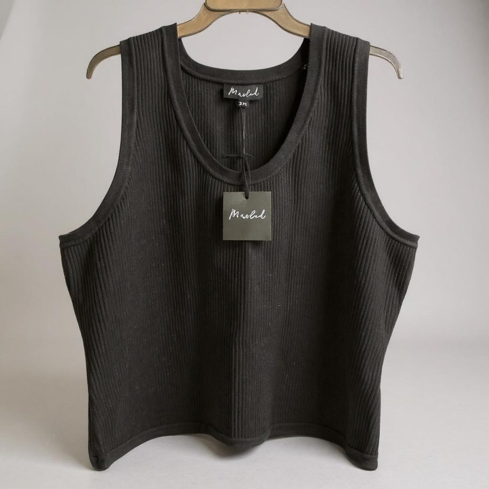 MARBLE Women's Black Ribbed Tank Top